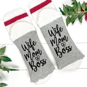 Gray and White Socks with Red Stripes